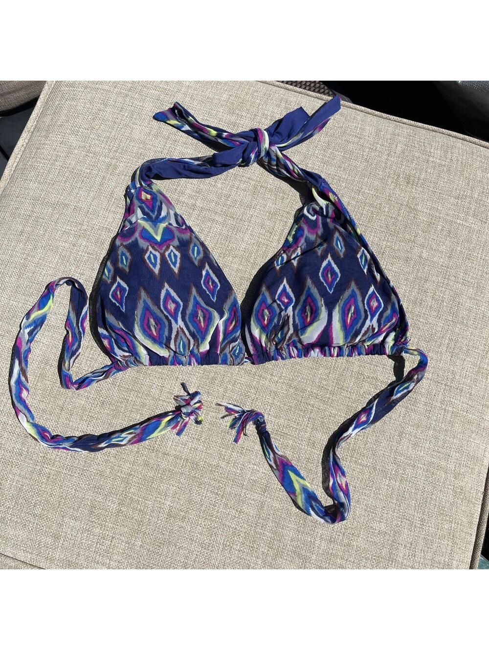Becca Bikini Top Navy Multicolor Geometrical Pattern D Cup